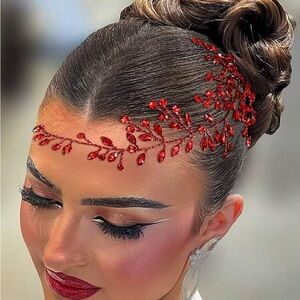 Red Crystal Hair Vine with Ribbon